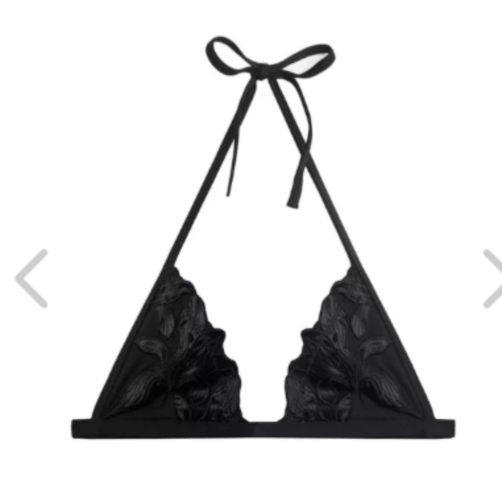 Fleur du Mal Y2k Black Floral stiching Bikini Top